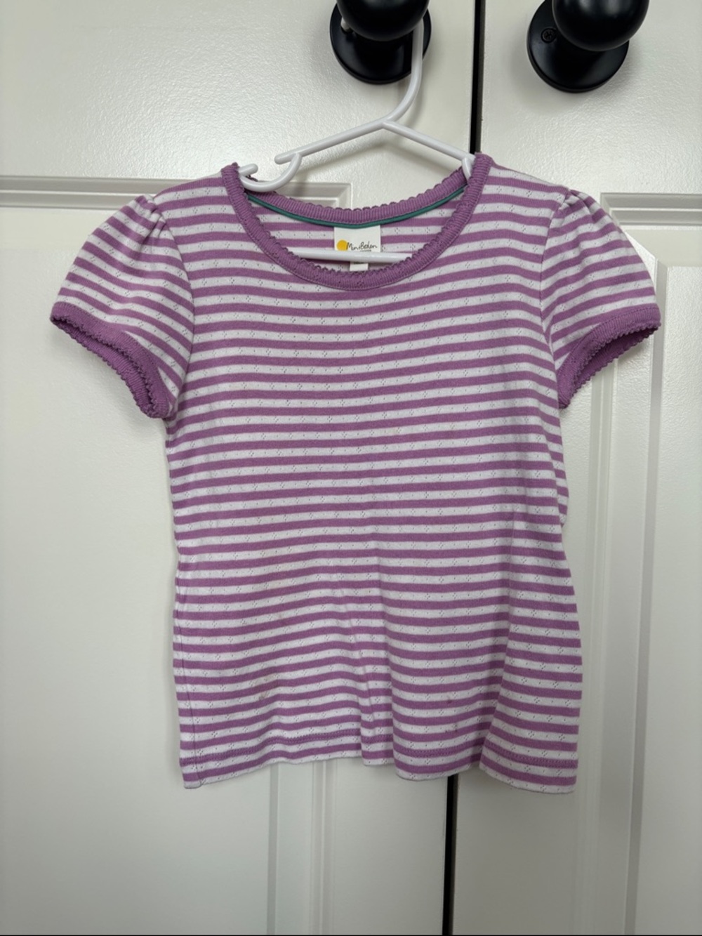 Mini Boden Lilac and White Striped Short Sleeve Tee
